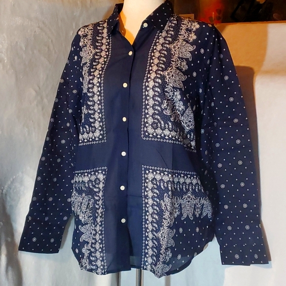 OLD NAVY Classic Printed button down shirt L/G Navy blue - Picture 1 of 5